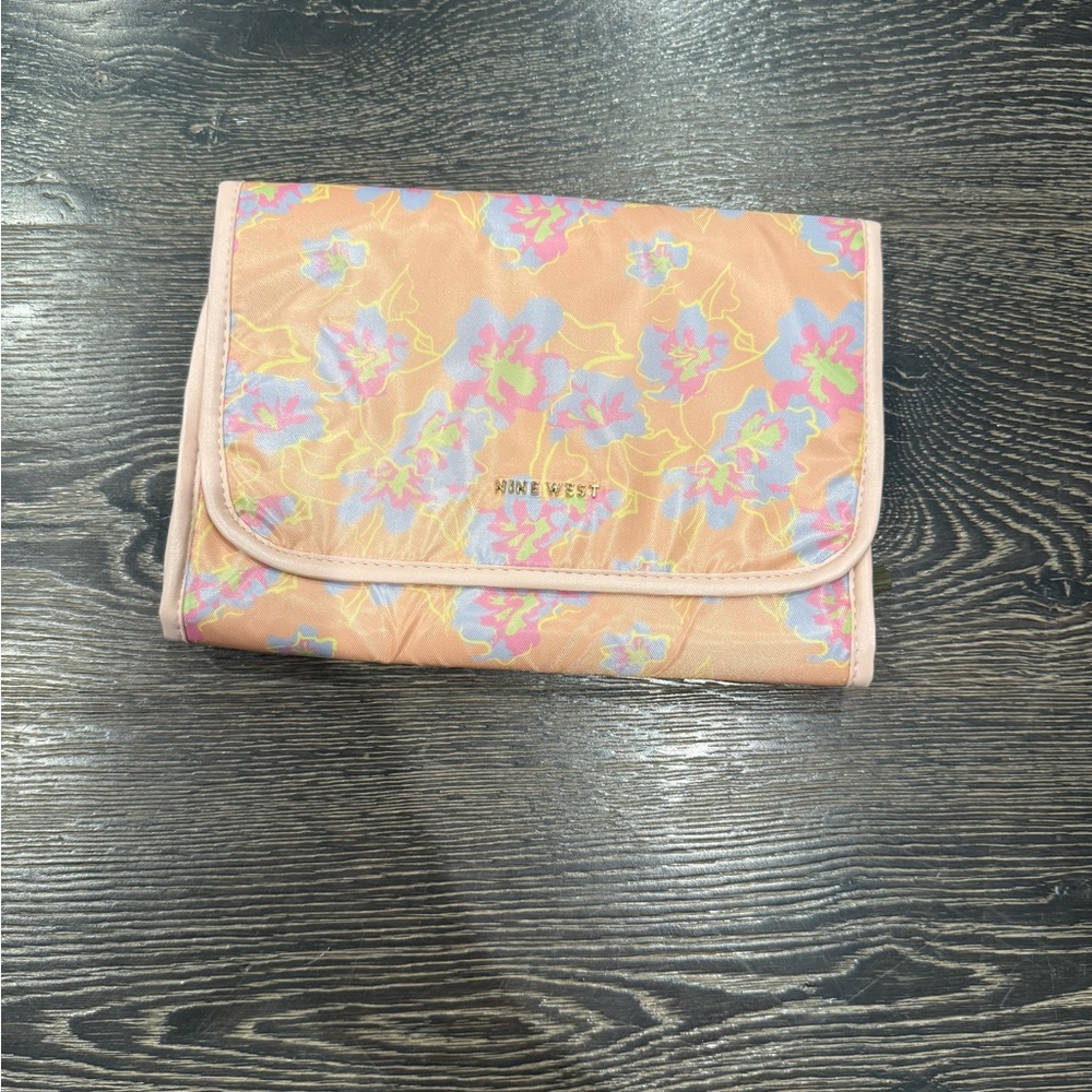 Nine West Peach Multicolor Floral Fold-Over Cosmetic Bag